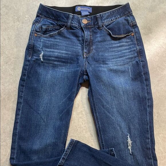 Democracy Womens Distressed “Ab” Solution Dark Wash Straight Leg Jeans Sz 4 - Picture 1 of 9